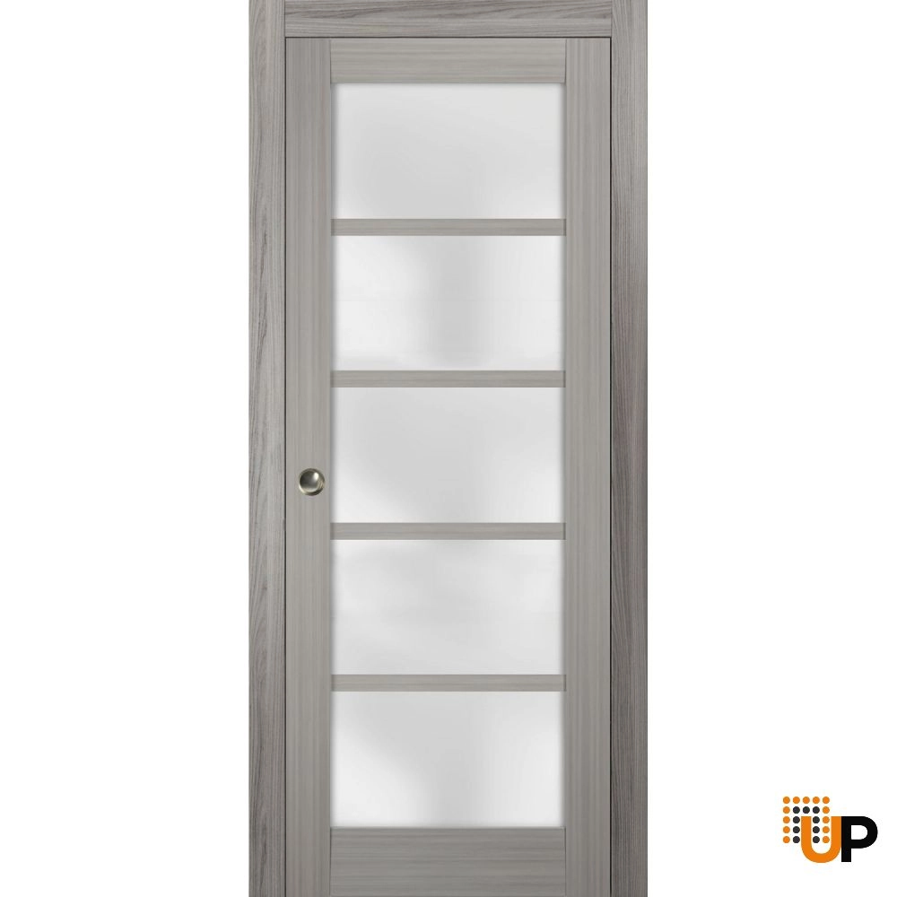 Single mdf sliding luxury interior pocket door with frosted glass | Quadro 4002  Ginger Ash | 18 x 80 photo#1