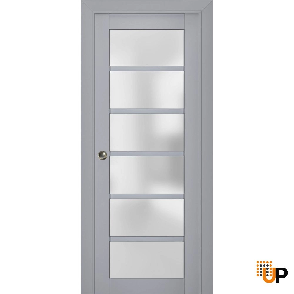 Single laminate sliding luxury interior pocket door with frosted glass | Veregio 7602 Matte Grey | 18 x 80 photo#1