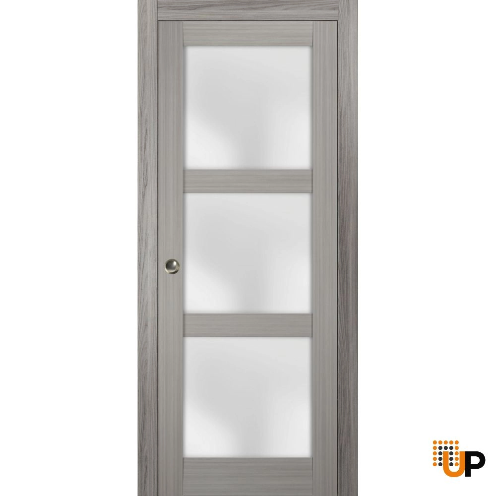 Single solid core sliding luxury interior pocket door with frosted glass | Lucia 2552 Ginger Ash | 18 x 80 photo#1