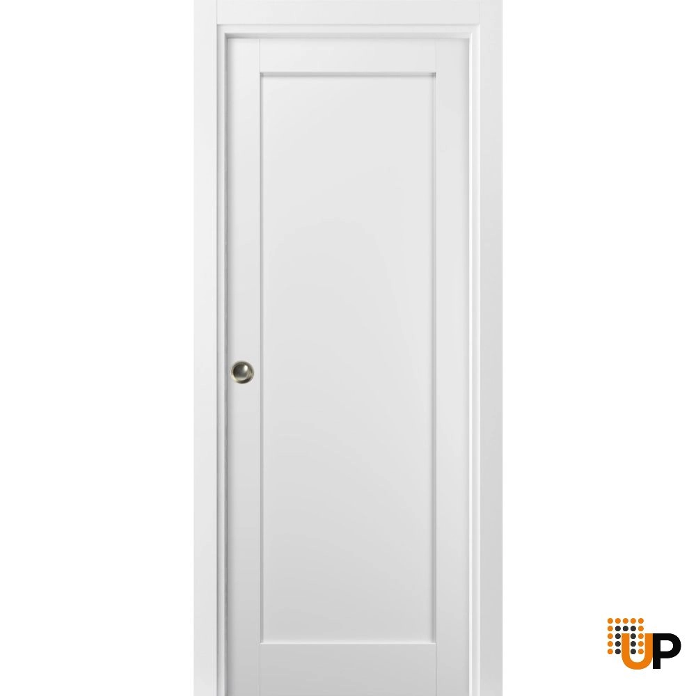 Single mdf sliding shaker interior pocket door | Quadro 4111 White | 18 x 80 photo#1