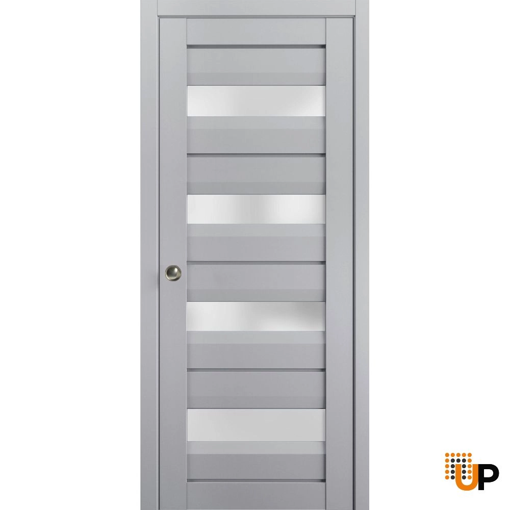 Single laminate sliding modern interior pocket door with frosted glass | Veregio 7455 Matte Grey | 18 x 80 photo#1