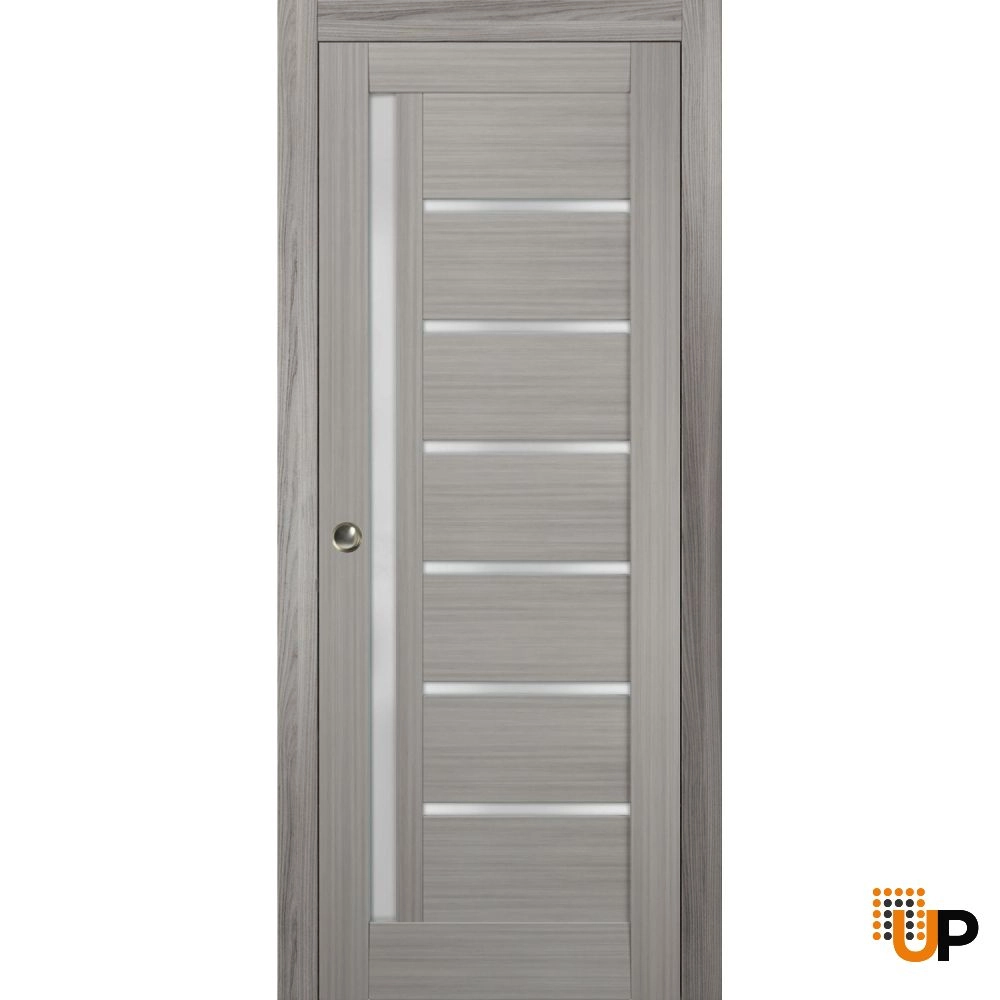 Single mdf sliding modern interior pocket door with frosted glass | Quadro 4088  Ginger Ash | 18 x 80 photo#1