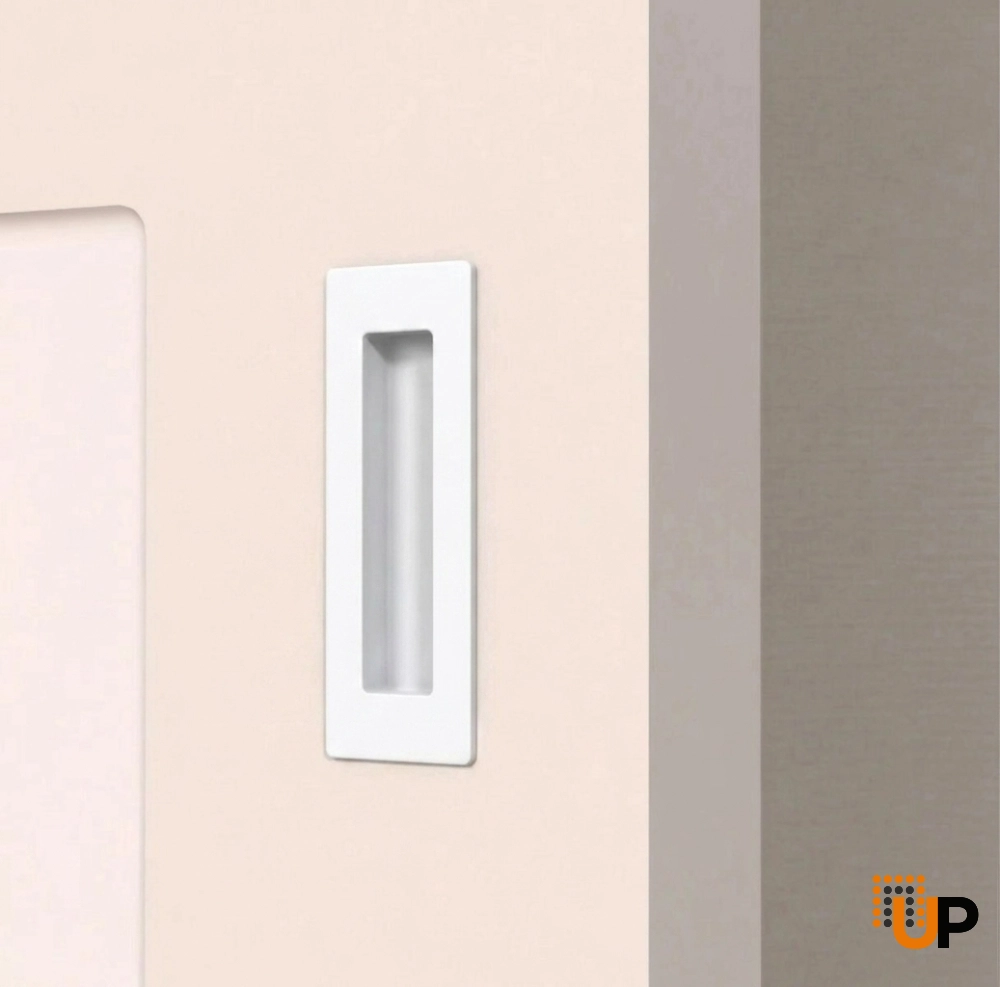 Rectangular Recessed Finger Pull for Sliding Pocket Closet Bypass Doors - White (pack of 2) photo#2