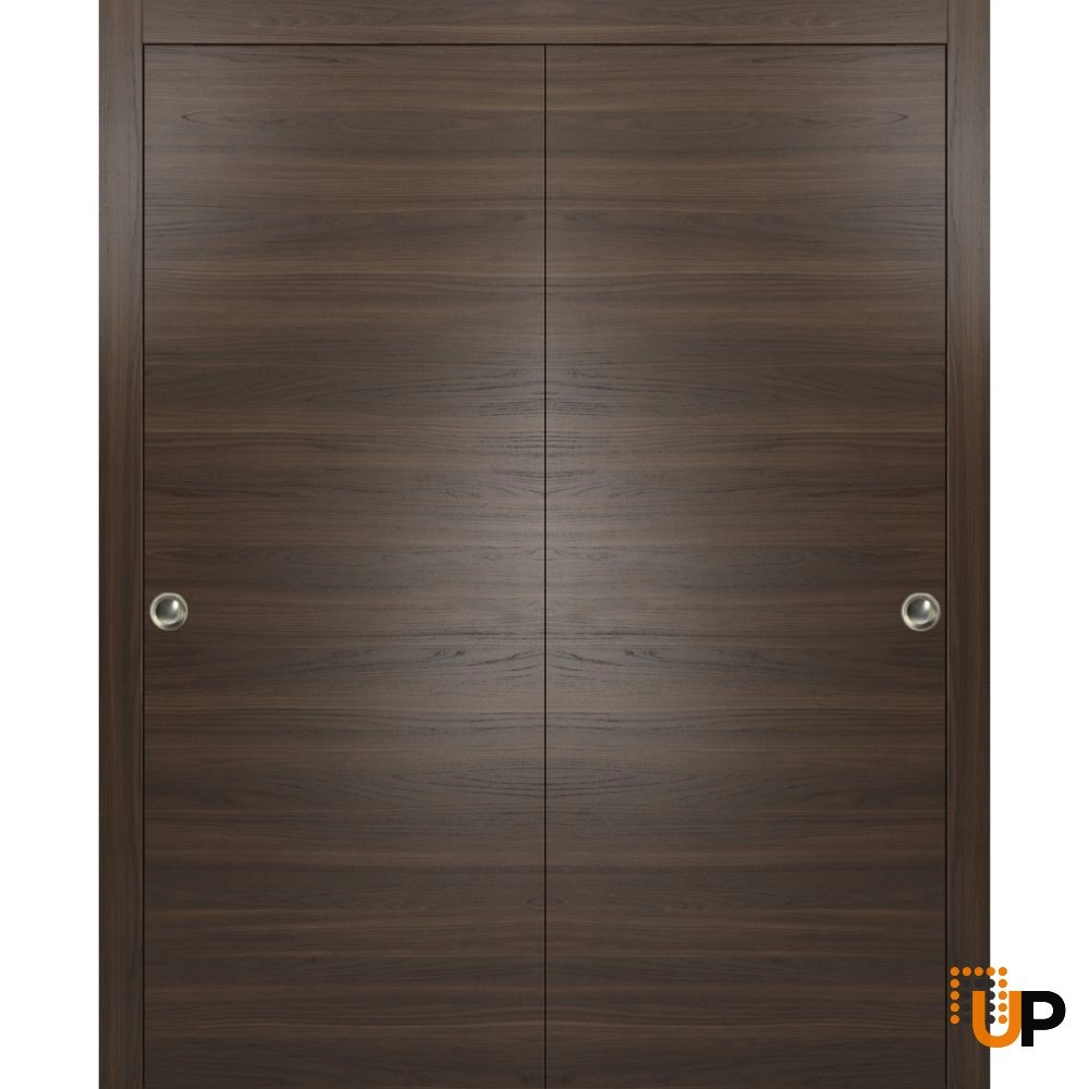 Double solid wood with honeycomb sliding modern interior closet bypass door | Planum 0010 Chocolate Ash | 36 x 80 (2* 18x80) photo#1