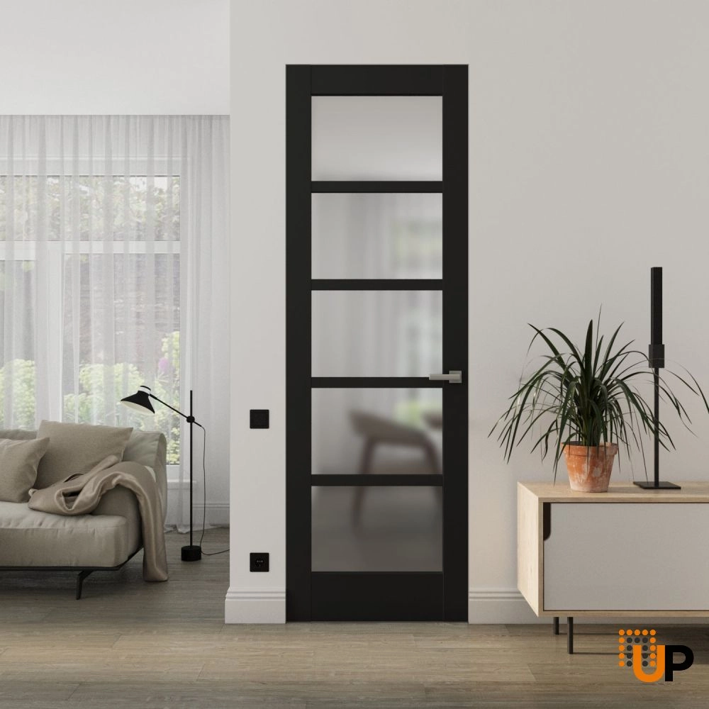 Single solid mdf core swing modern interior frameless doors with frosted glass | Quadro 4002 Black Matte | 18 x 80 photo#2