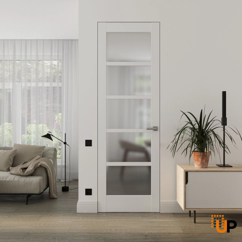 Single solid mdf core swing modern interior frameless doors with frosted glass | Quadro 4002 White Silk | 18 x 80 photo#2