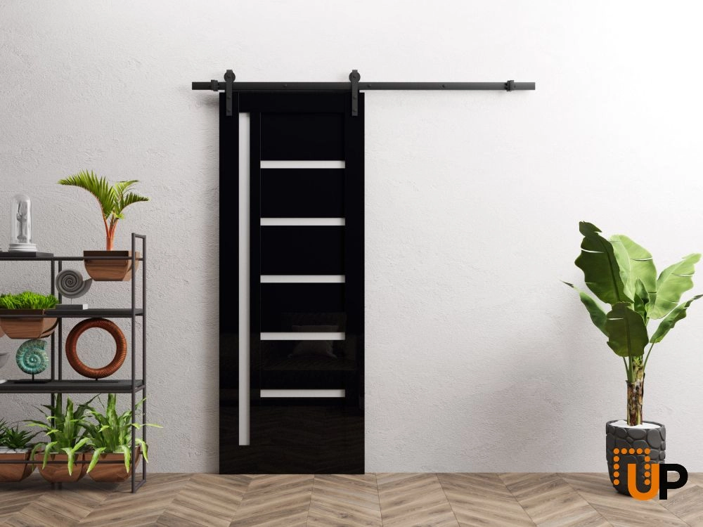 Single solid wood with honeycomb sliding interior barn door | Quadro 4088 Gloss Black | 18 x 80 photo#2