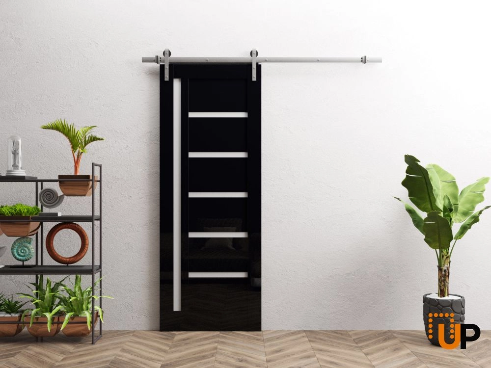 Single solid wood with honeycomb sliding interior barn door | Quadro 4088 Gloss Black | 18 x 80 photo#2