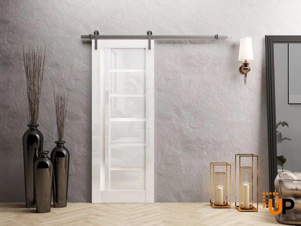 Single solid wood with honeycomb sliding interior barn door | Quadro 4088 Gloss White | 18 x 80 photo#2