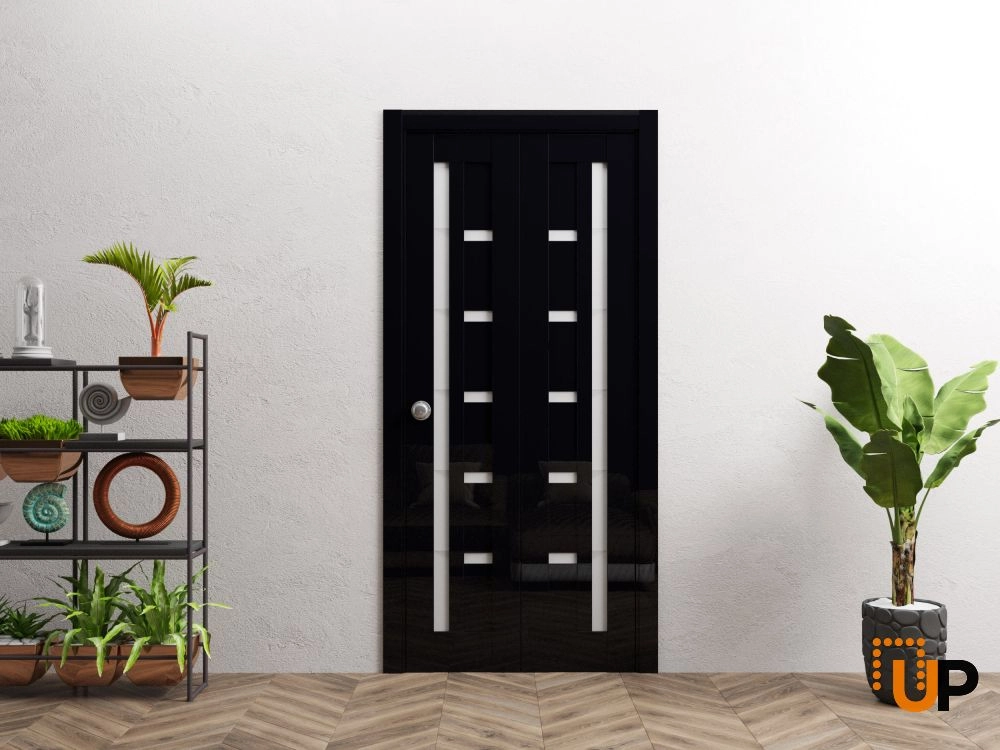 Double solid wood with honeycomb sliding interior bi-fold door | Quadro 4088 Gloss Black | 36 x 80 photo#2