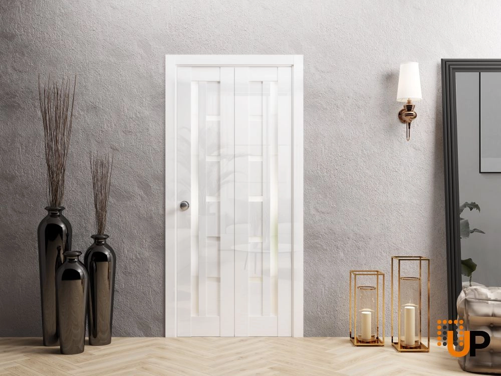 Double solid wood with honeycomb sliding interior bi-fold door | Quadro 4088 Gloss White | 36 x 80 photo#2