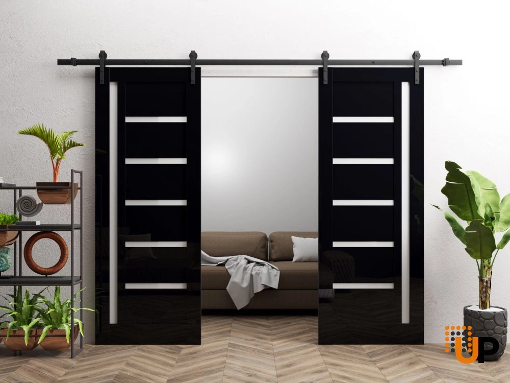 Double solid wood with honeycomb sliding interior barn double door | Quadro 4088 Gloss Black | 36 x 80 photo#2