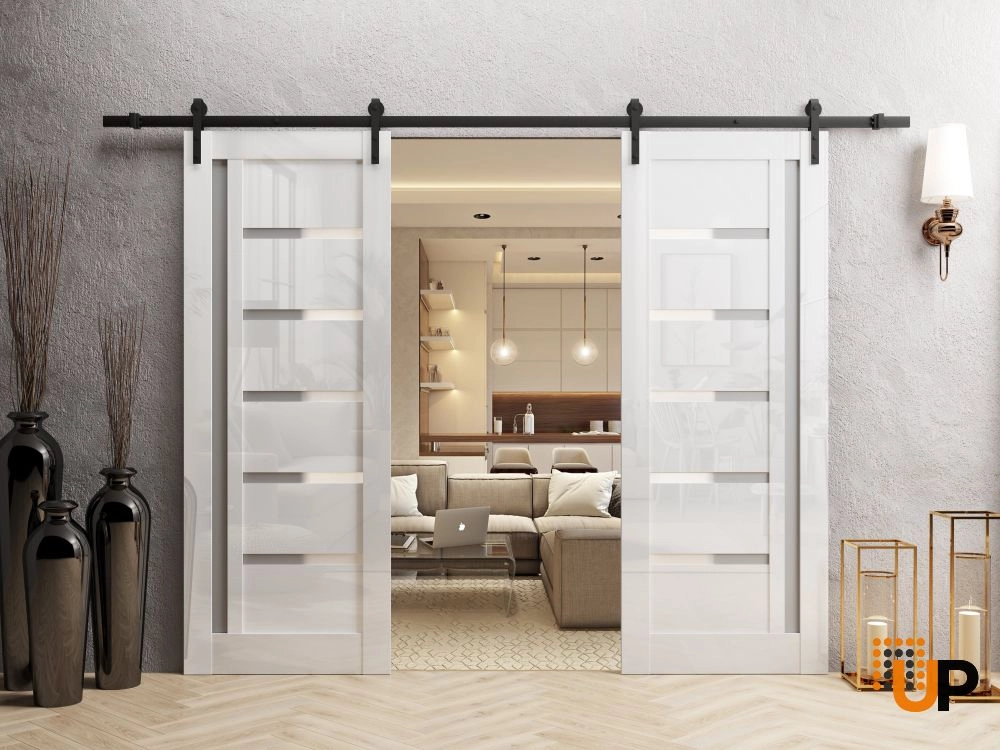 Double solid wood with honeycomb sliding interior barn double door | Quadro 4088 Gloss White | 60 x 96 photo#2