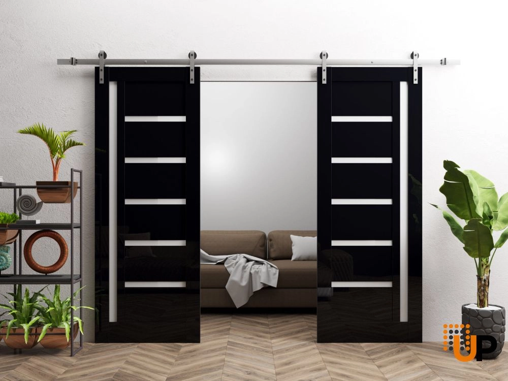 Double solid wood with honeycomb sliding interior barn double door | Quadro 4088 Gloss Black | 36 x 80 photo#2