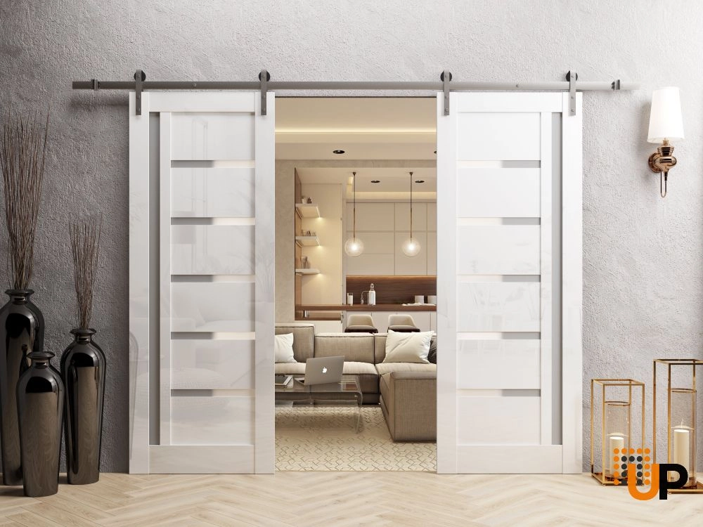 Double solid wood with honeycomb sliding interior barn double door | Quadro 4088 Gloss White | 36 x 80 photo#2