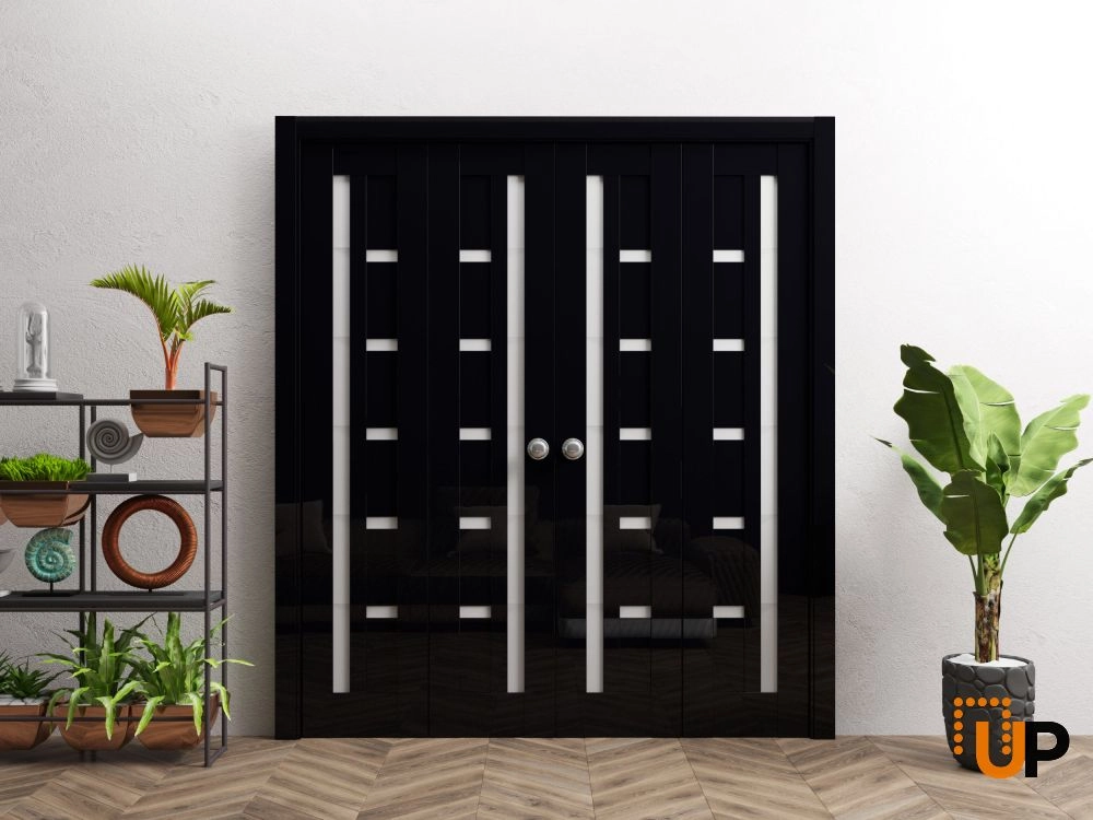 Double solid wood with honeycomb sliding interior bi-fold double door | Quadro 4088 Gloss White | 72 x 80 photo#2