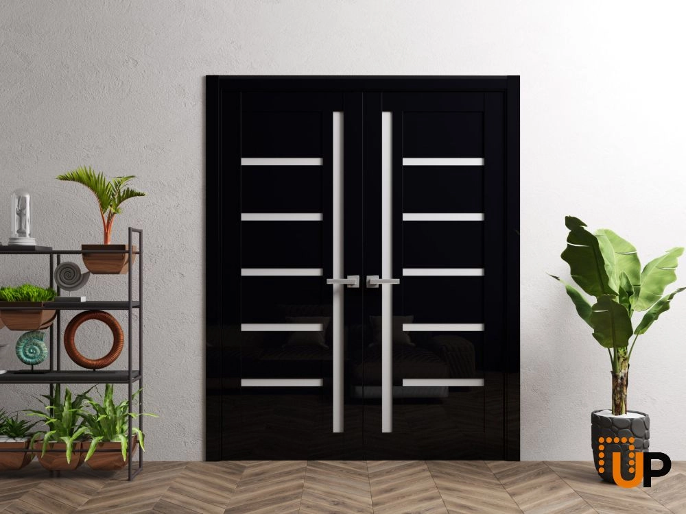 Double solid wood with honeycomb interior swing double door | Quadro 4088 Gloss Black | 36 x 80 photo#2