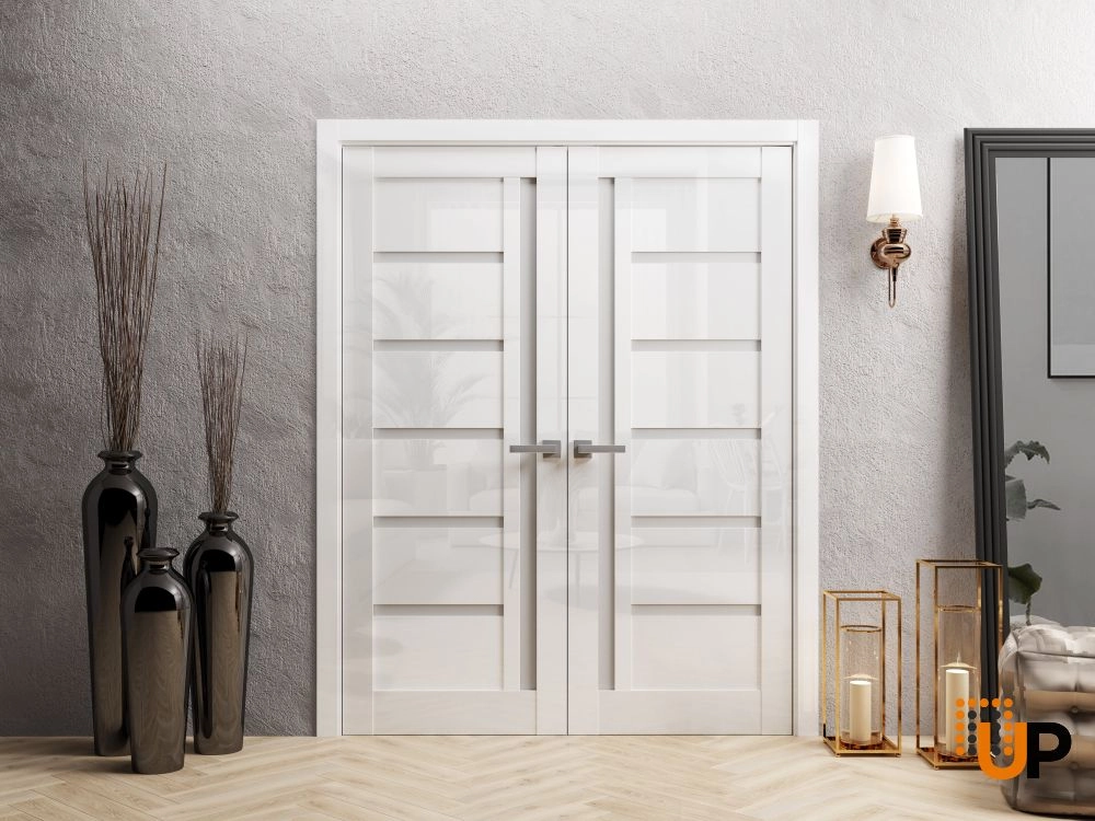 Double solid wood with honeycomb interior swing double door | Quadro 4088 Gloss White | 36 x 80 photo#2