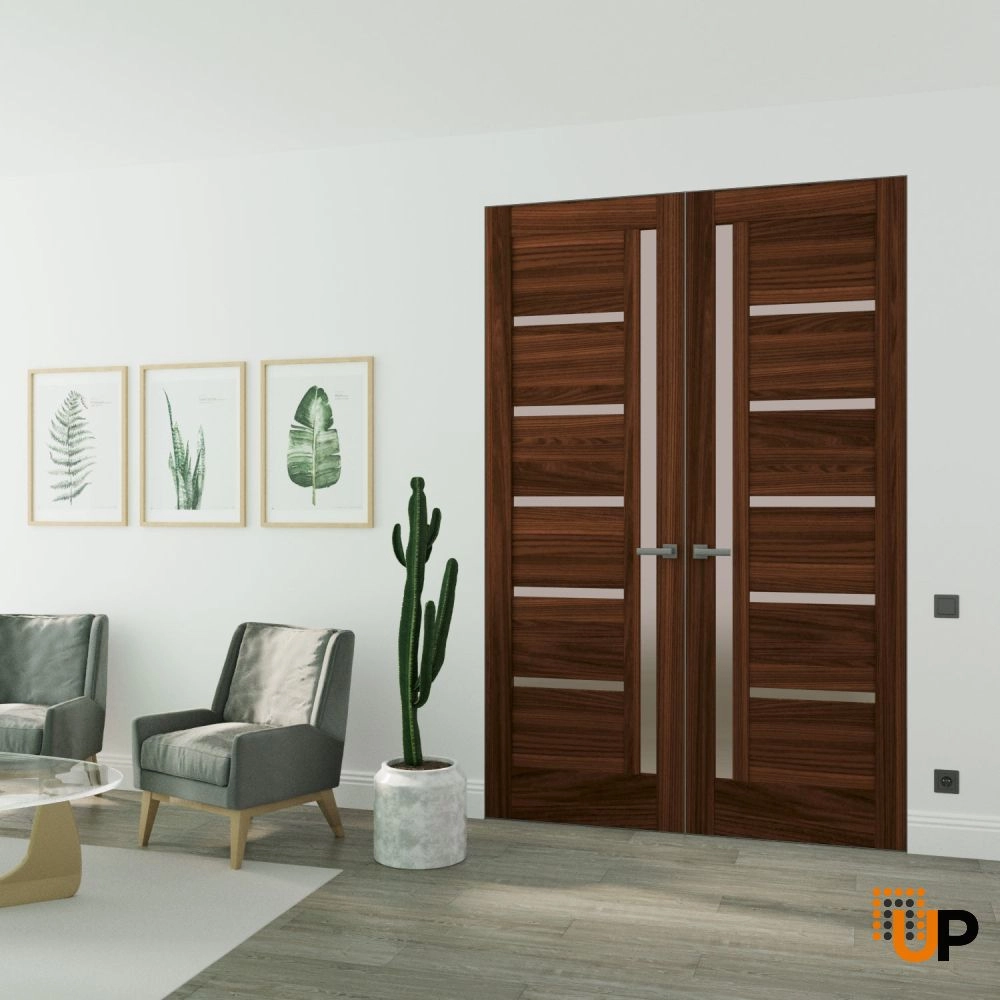 Double solid mdf core swing modern interior frameless double doors with frosted glass | Quadro 4088 Chocolate Ash | 36 x 80 (2* 18x80) photo#2