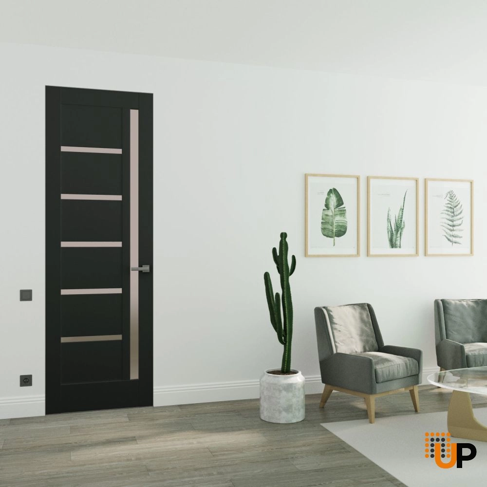 Single solid mdf core swing modern interior frameless doors with frosted glass | Quadro 4088 Black Matte | 18 x 80 photo#2
