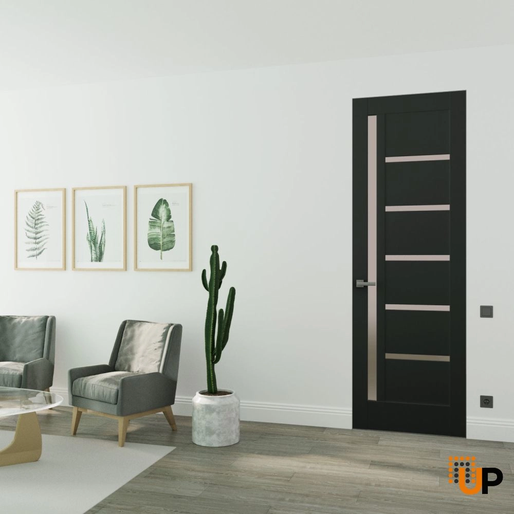 Single solid mdf core swing modern interior frameless doors with frosted glass | Quadro 4088 Black Matte | 18 x 80 photo#2