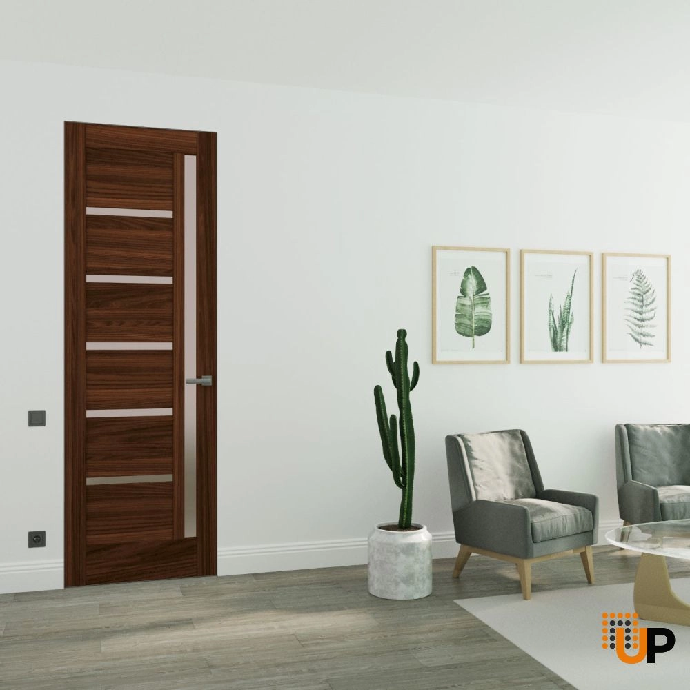 Single solid mdf core swing modern interior frameless doors with frosted glass | Quadro 4088 Chocolate Ash | 18 x 80 photo#2