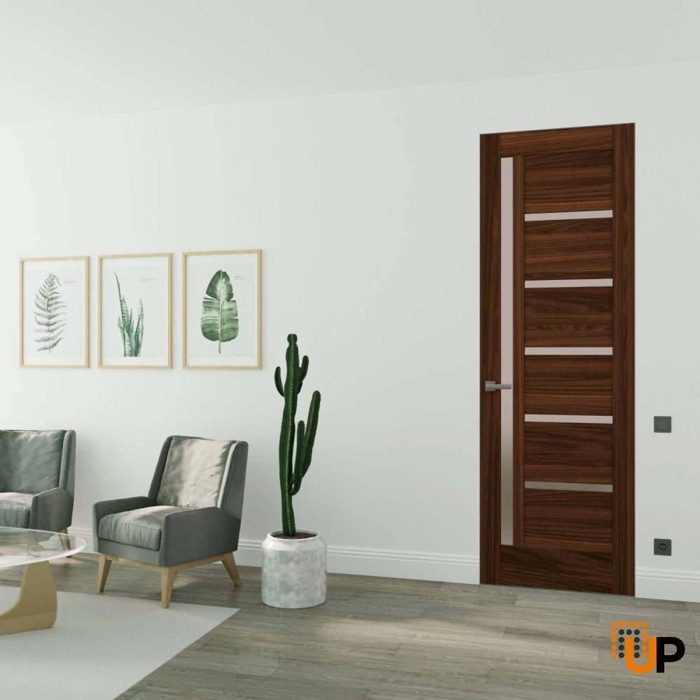 Single solid mdf core swing modern interior frameless doors with frosted glass | Quadro 4088 Chocolate Ash | 18 x 80 photo#2