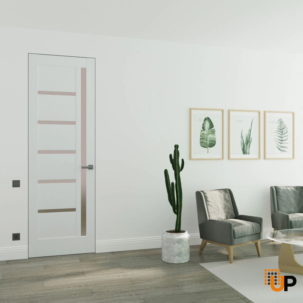 Single solid mdf core swing modern interior frameless doors with frosted glass | Quadro 4088 White Silk | 18 x 80 photo#2