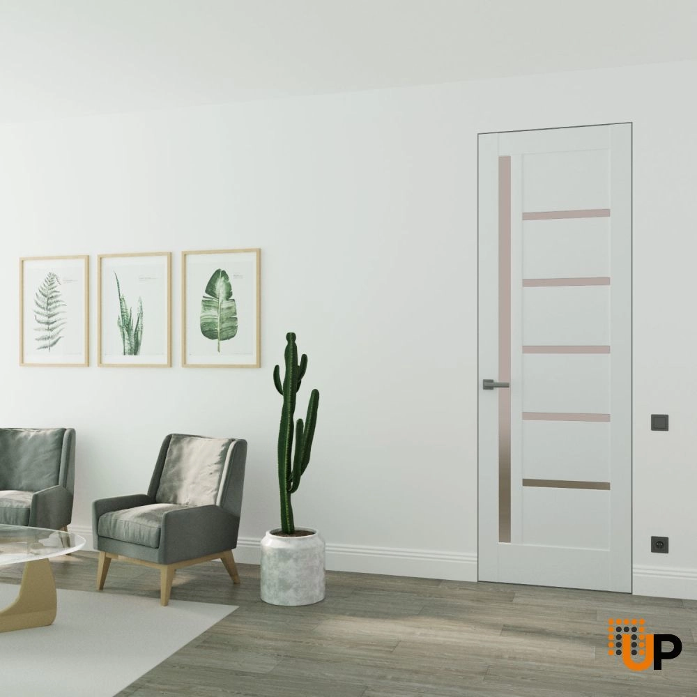Single solid mdf core swing modern interior frameless doors with frosted glass | Quadro 4088 White Silk | 18 x 80 photo#2