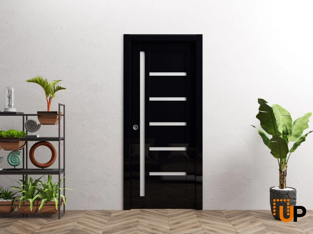 Single solid wood with honeycomb interior door slab | Quadro 4088 Gloss Black | 18 x 80 photo#2