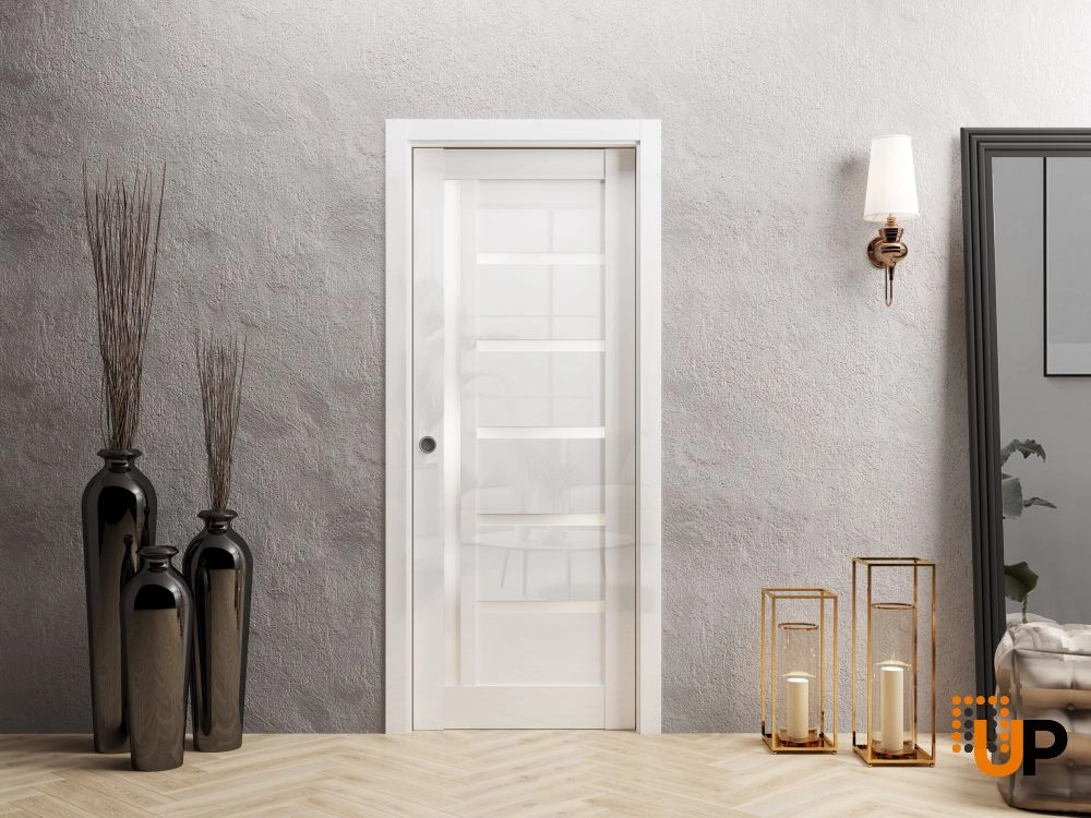 Single solid wood with honeycomb sliding interior pocket door | Quadro 4088 Gloss White | 18 x 80 photo#2
