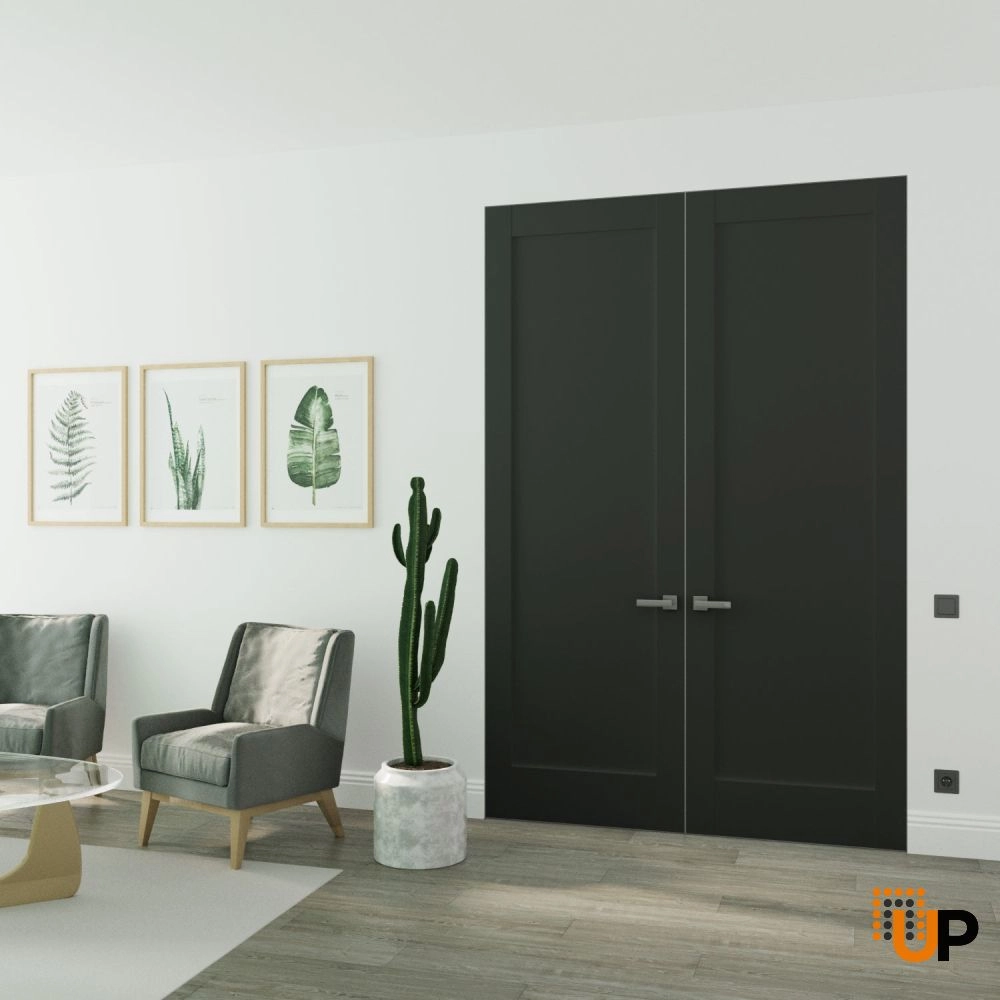 Double solid mdf core swing modern interior frameless double doors | Quadro 4111 Black Matte | 36 x 80 (2* 18x80) photo#2