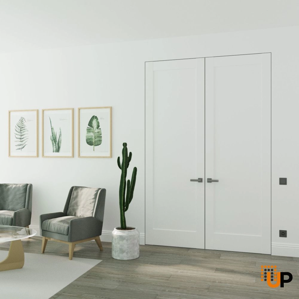 Double solid mdf core swing modern interior frameless double doors | Quadro 4111 White Silk | 36 x 80 (2* 18x80) photo#2