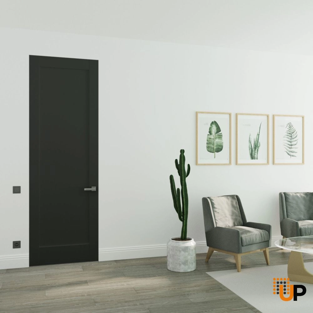 Single solid mdf core swing modern interior frameless doors | Quadro 4111 Black Matte | 18 x 80 photo#2