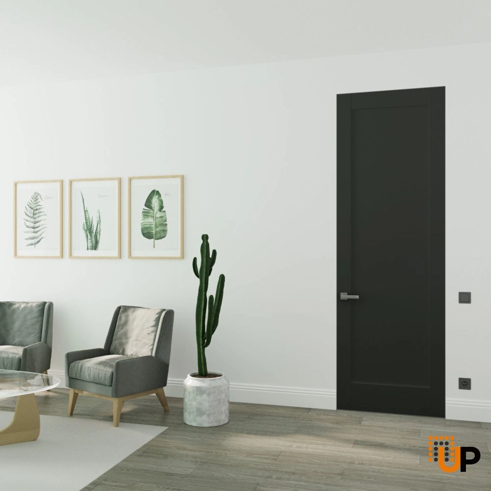 Single solid mdf core swing modern interior frameless doors | Quadro 4111 Black Matte | 18 x 80 photo#2