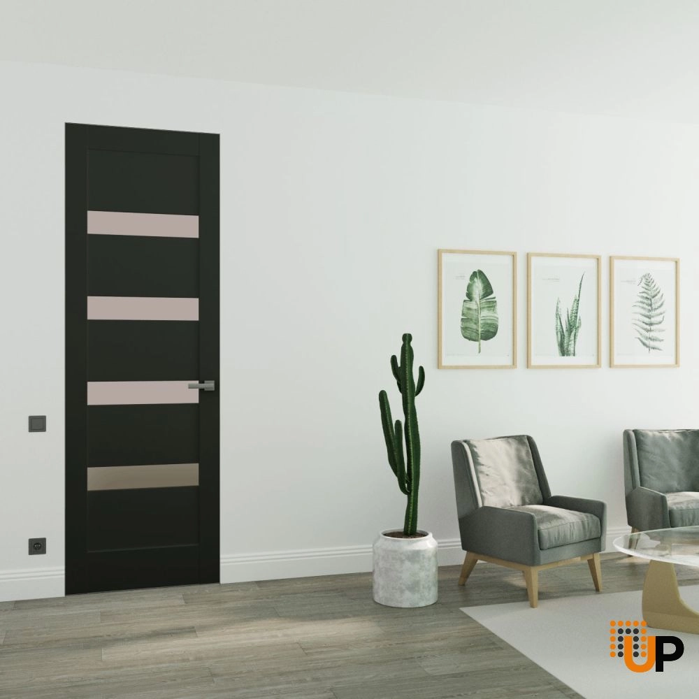 Single solid mdf core swing modern interior frameless doors with frosted glass | Quadro 4113 Black Matte | 18 x 80 photo#2