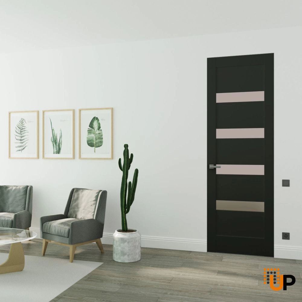 Single solid mdf core swing modern interior frameless doors with frosted glass | Quadro 4113 Black Matte | 18 x 80 photo#2