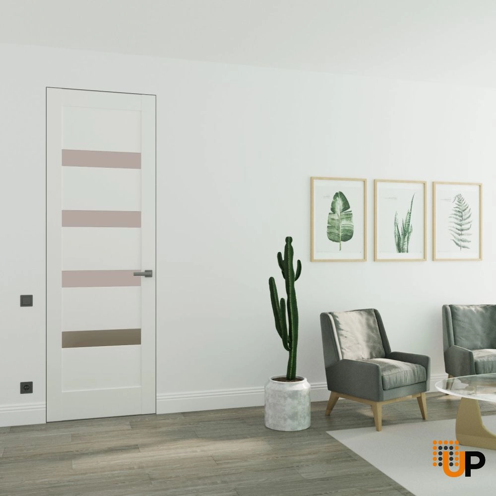 Single solid mdf core swing modern interior frameless doors with frosted glass | Quadro 4113 White Silk | 18 x 80 photo#2