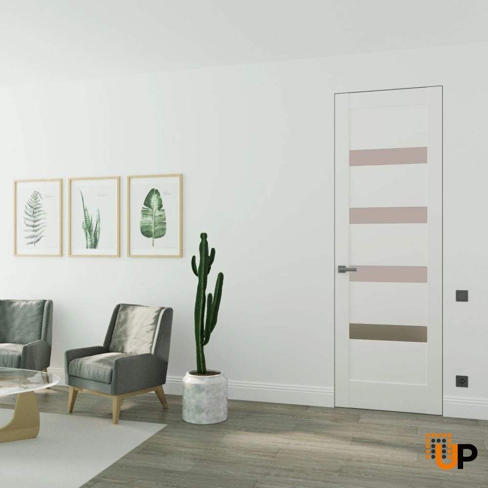 Single solid mdf core swing modern interior frameless doors with frosted glass | Quadro 4113 White Silk | 18 x 80 photo#2