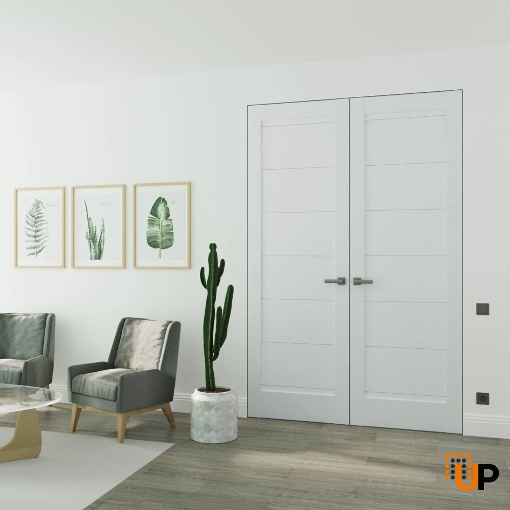 Double solid mdf core swing modern interior frameless double doors | Quadro 4115 White Silk | 36 x 80 (2* 18x80) photo#2