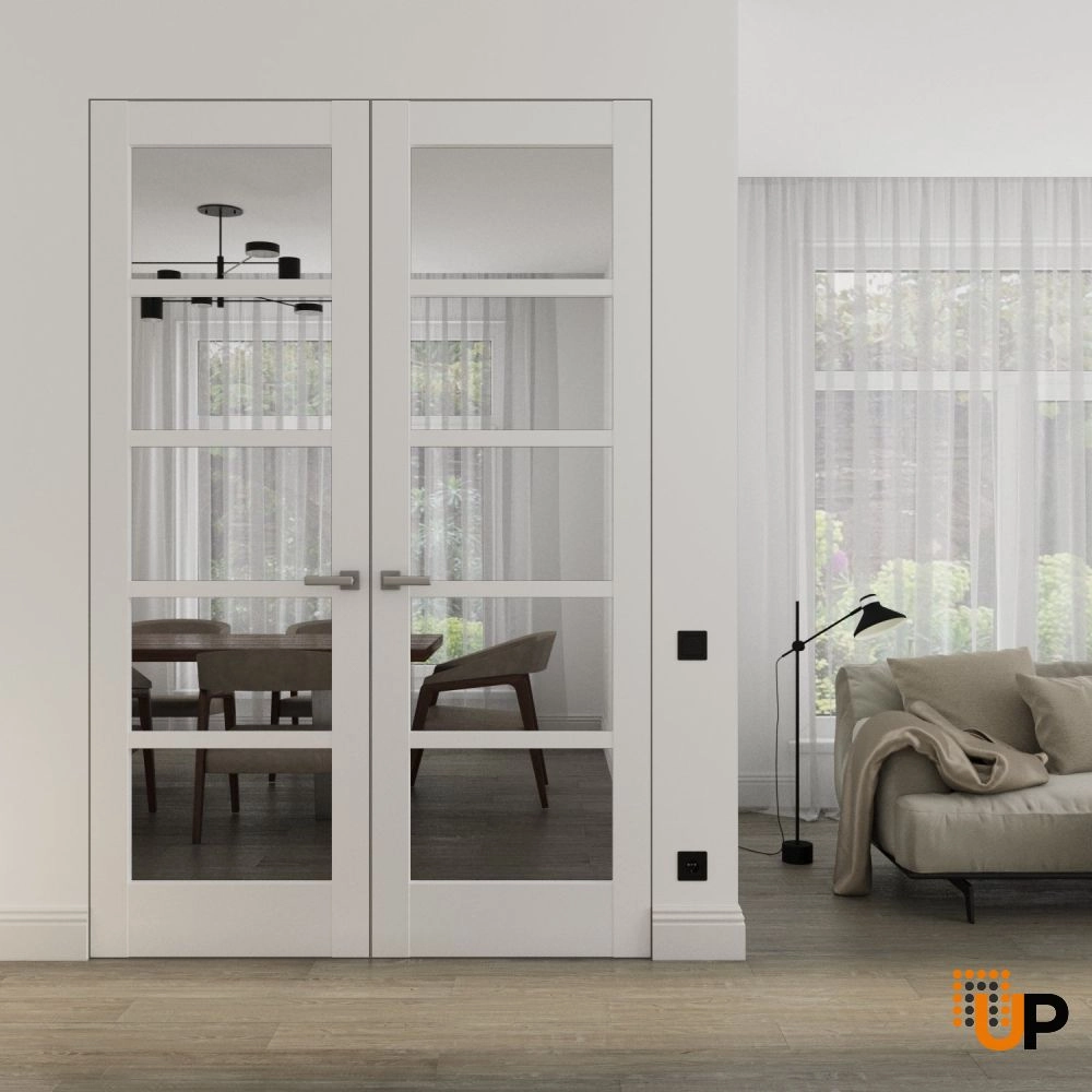 Double solid mdf core swing modern interior frameless double doors with clear glass | Quadro 4522 White Silk | 36 x 80 (2* 18x80) photo#2