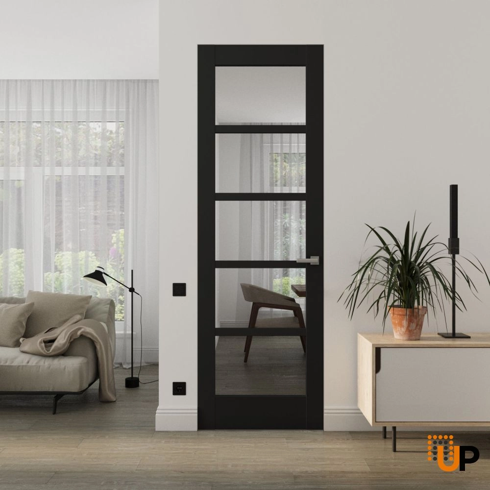 Single solid mdf core swing modern interior frameless doors with clear glass | Quadro 4522 Black Matte | 18 x 80 photo#2