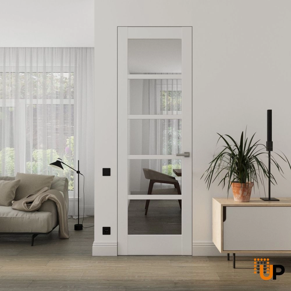 Single solid mdf core swing modern interior frameless doors with clear glass | Quadro 4522 White Silk | 18 x 80 photo#2