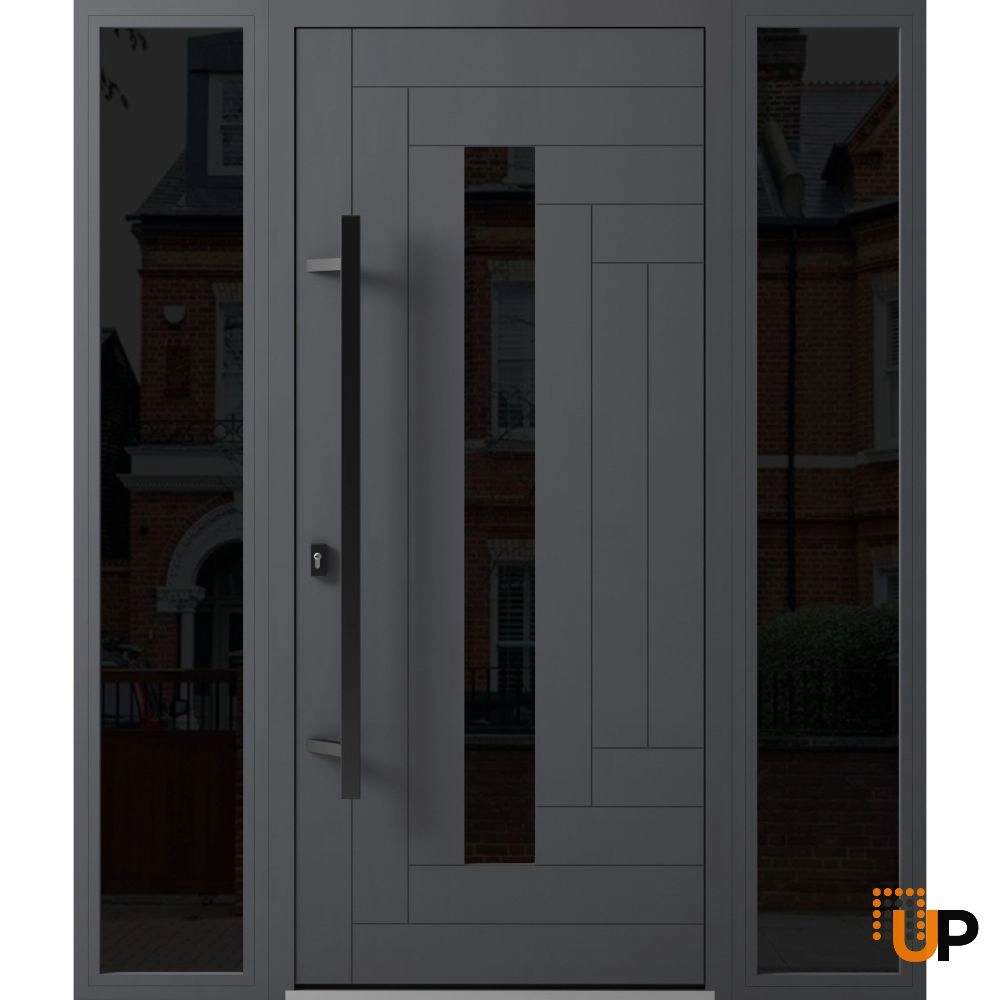Single swing metal-aluminum modern exterior door with triplex glass | Ronex 0130 Gray | 64 x 80 photo#1