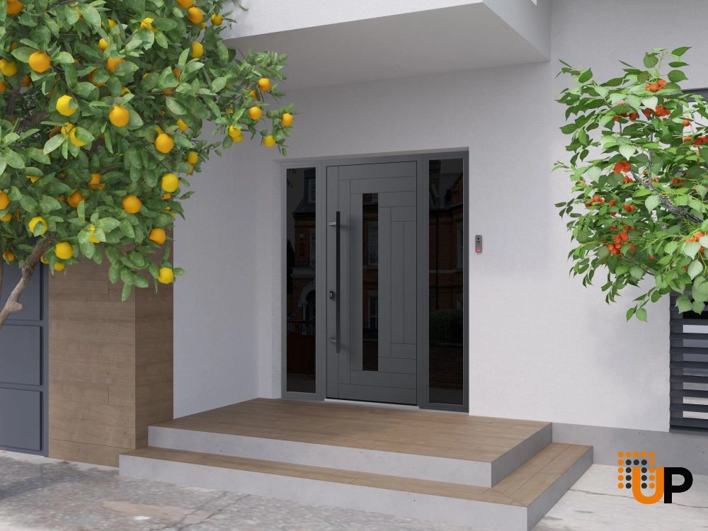 Single swing metal-aluminum modern exterior door with triplex glass | Ronex 0130 Gray | 64 x 80 photo#3
