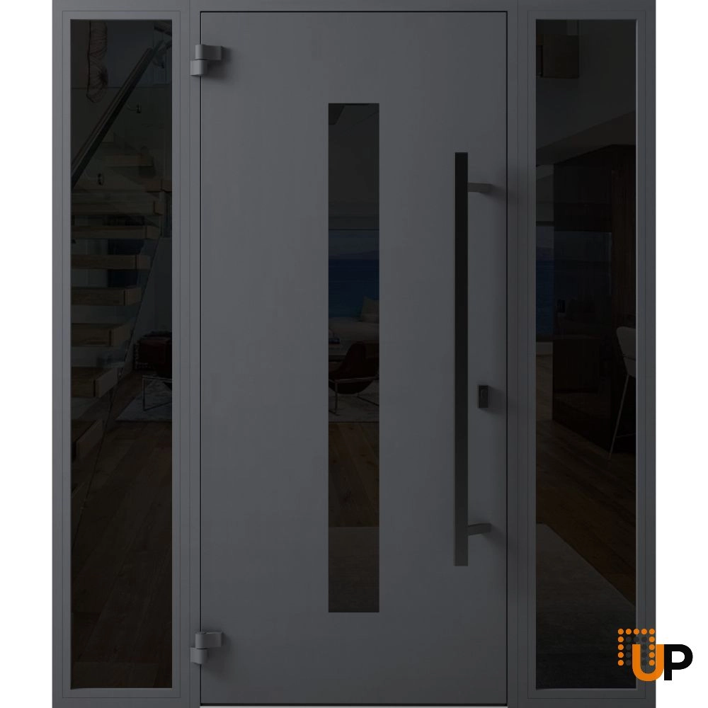 Single swing metal-aluminum modern exterior door with triplex glass | Ronex 0130 Gray | 64 x 80 photo#2