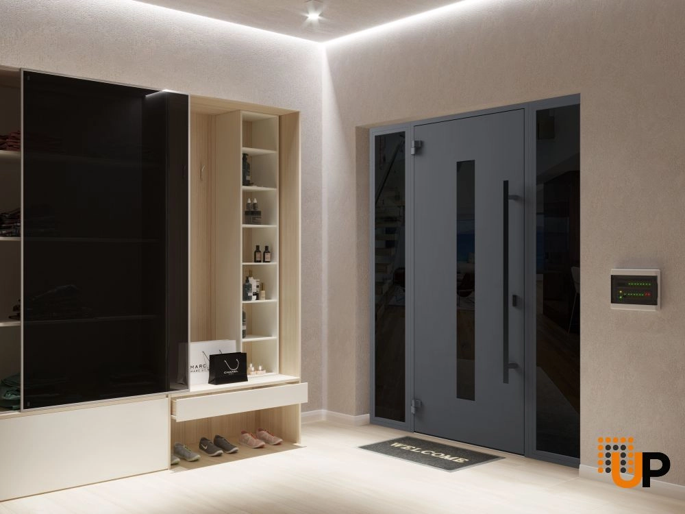 Single swing metal-aluminum modern exterior door with triplex glass | Ronex 0130 Gray | 64 x 80 photo#4