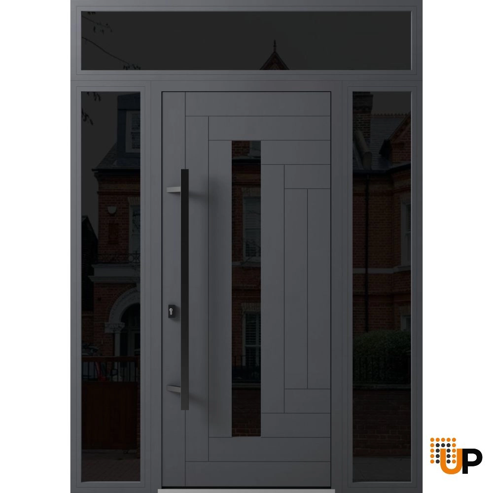 Single swing metal-aluminum modern exterior door with triplex glass | Ronex 0130 Gray | 64 x 96 photo#1
