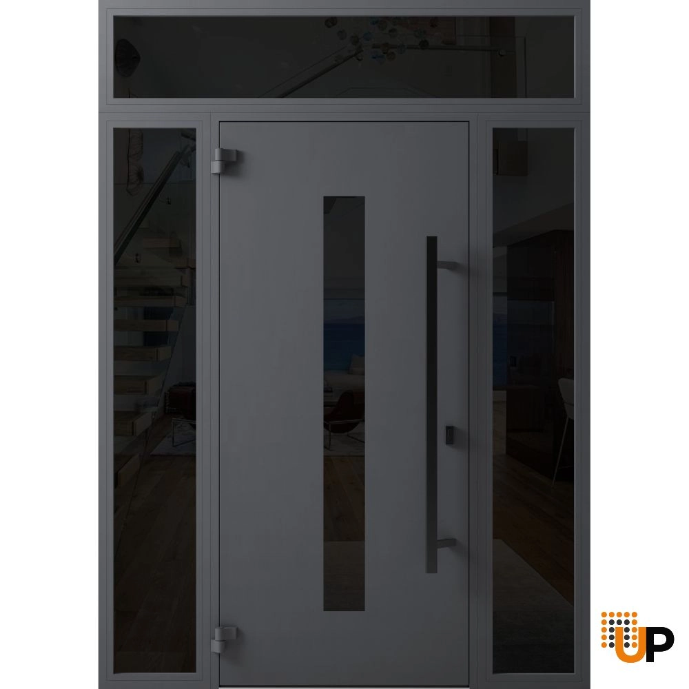 Single swing metal-aluminum modern exterior door with triplex glass | Ronex 0130 Gray | 64 x 96 photo#2