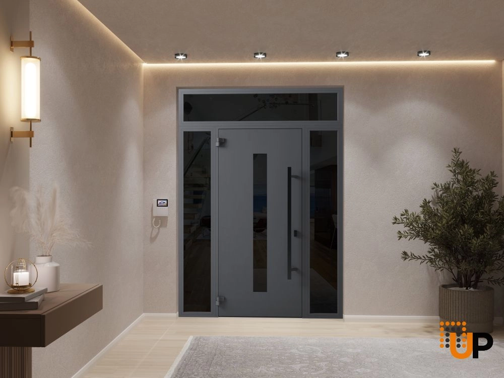 Single swing metal-aluminum modern exterior door with triplex glass | Ronex 0130 Gray | 64 x 96 photo#4